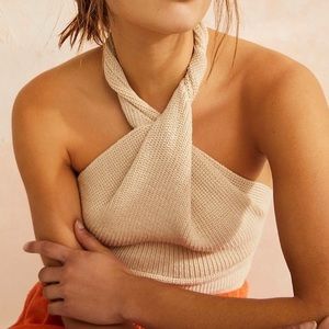 Free people cream knit wrap top